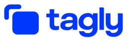 Tagly primary horizontal logo with QR-inspired blue icon and wordmark